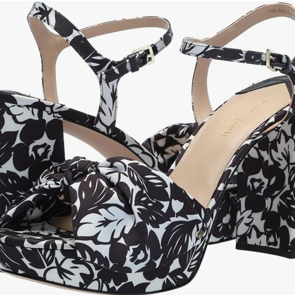 Kate Spade New York Women's Lucie Trop Foliage Platform Heeled Sandal, Black, - Picture 5 of 14